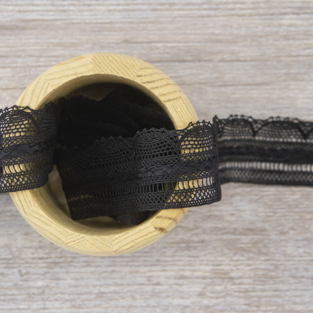 Мерсеризованное хлопковое кружево, 33 мм, цвет чёрный. Арт 2177/14