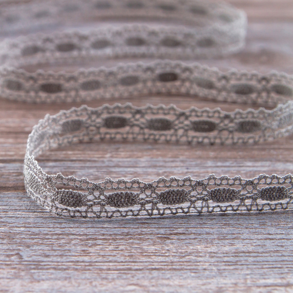 Мерсеризованное хлопковое кружево, 15 мм, цвет светло-серый. Арт 1798/64                 