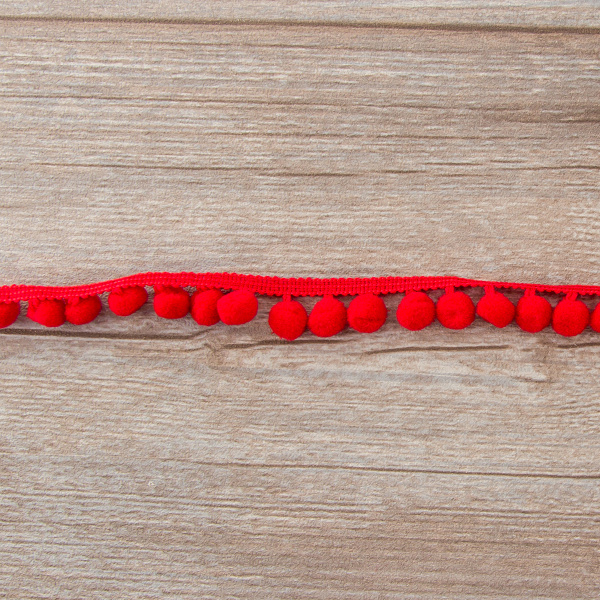 Тесьма с помпонами, диаметр 10 мм, цвет красный. Арт PA-18-col.306