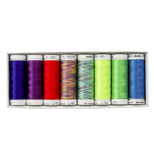 Набор с нитками Poly Sheen  в подарочной упаковке, 8 катушек. Арт PS89NEON-KIT            