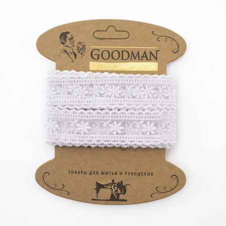 Кружево-вышивка на тюле, 30 мм, цвет белый, 100% полиэстер, 4,5 м. Арт T-3006.212
