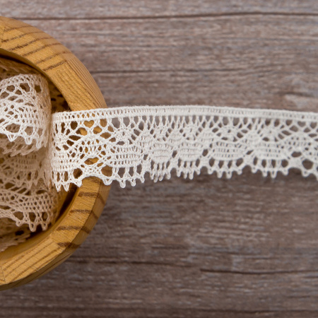 Мерсеризованное хлопковое кружево, 20 мм, шампань. Арт 2104/72