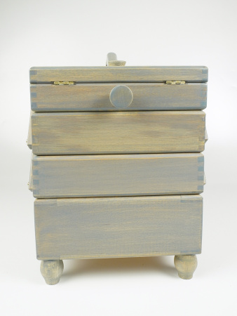 Шкатулка для рукоделия, бук, 4 этажа, античный серый. Арт 31/208/9                