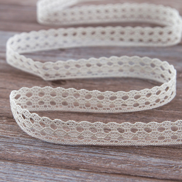 Мерсеризованное хлопковое кружево, 13 мм, цвет шампань. Арт 3514/02