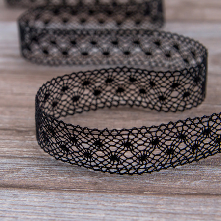 Мерсеризованное хлопковое кружево, 20 мм, цвет черный. Арт 2020/14
