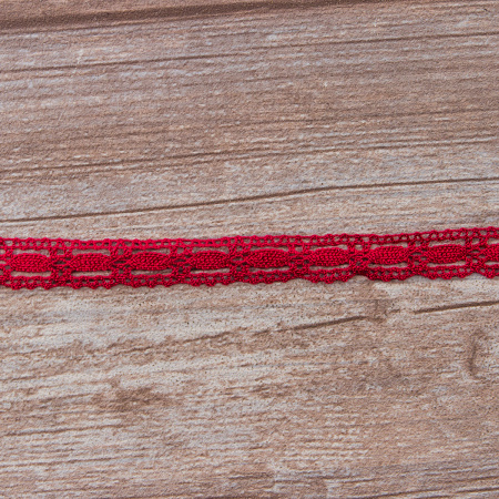 Мерсеризованное хлопковое кружево, 15 мм, цвет бургунд. Арт 1798/F1                 