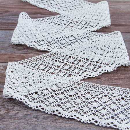 Мерсеризованное хлопковое кружево, 55 мм, цвет белый. Арт 2231/01
