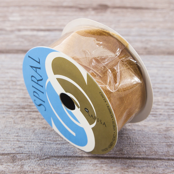 Лента органза SAFISA мини-рулон, 25 мм, 2,5 м, цвет 54, бежево-золотистый. Арт P00520-25мм-54          