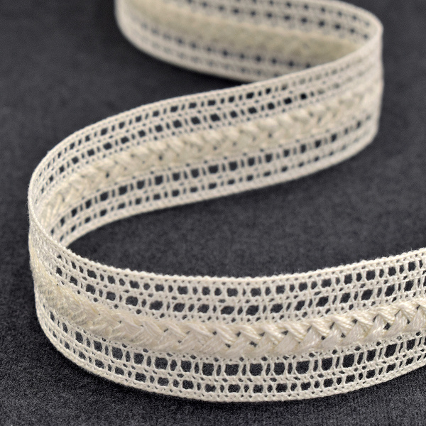 Мерсеризованное хлопковое кружево, 28 мм, цвет шампань. Арт 2197/72