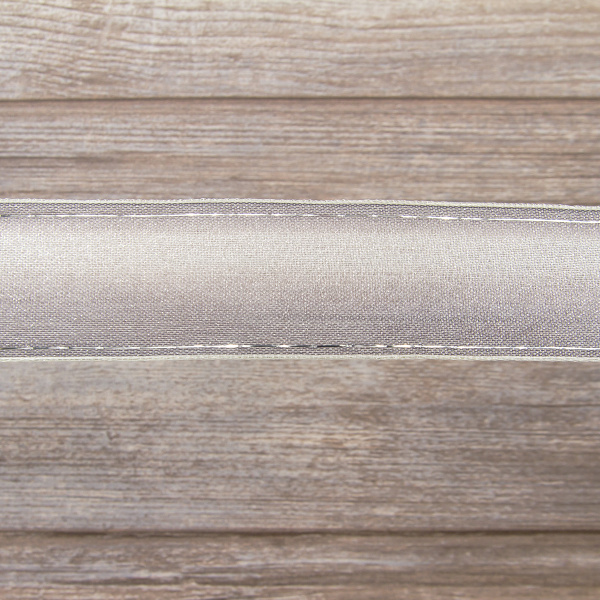 Лента органза с рисунком с проволокой по краю SAFISA, 38 мм, цвет серый, 15 м. Арт 25167-38мм-02            