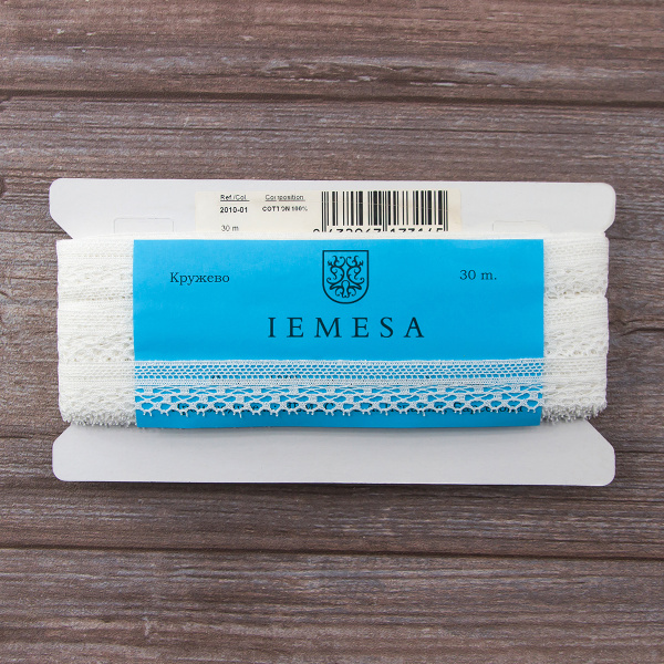 Мерсеризованное хлопковое кружево, 20 мм, цвет белый. Арт 2010/01