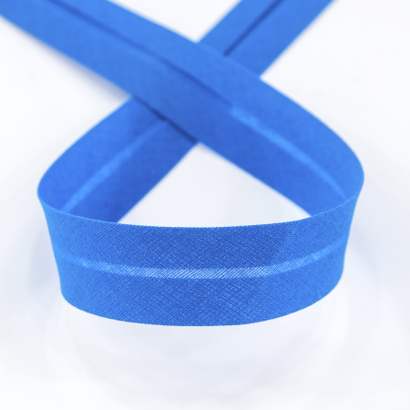 Косая бейка хлопок/полиэстер 20 мм, 25 м, цвет 126, васильковый. Арт 6120-20мм-126           