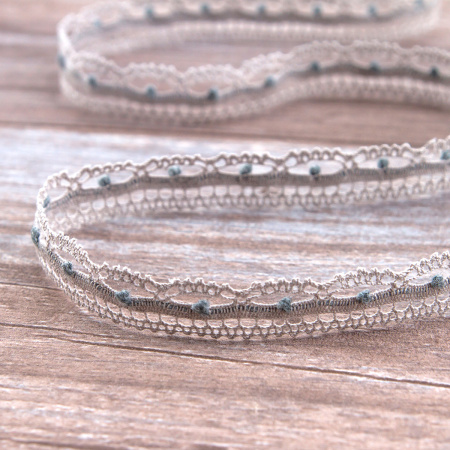 Мерсеризованное хлопковое кружево, 15 мм, серый. Арт 2150/64