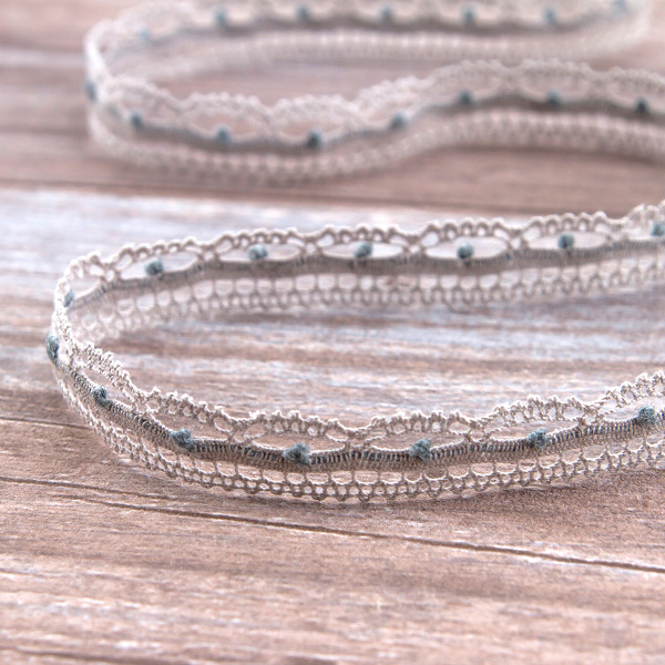 Мерсеризованное хлопковое кружево, 15 мм, серый. Арт 2150/64