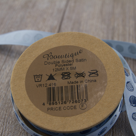 Лента репсовая на картонной мини-катушке "Ракушки". Арт VR12.416