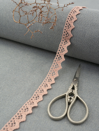 Кружево плетеное, 12 мм, цвет бледно-розовый, 100% хлопок, 5 м. Арт K-5004-87