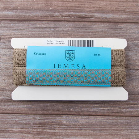 Мерсеризованное хлопковое кружево, 30 мм, цвет темно-бежевый. Арт 2022/5T