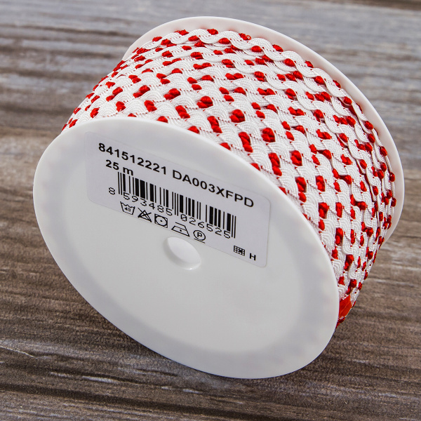 Тесьма PEGA тип вьюнчик, белый с красным, 7 мм. Арт 841512221DA003