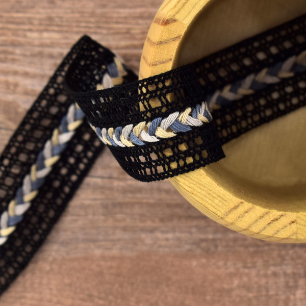 Мерсеризованное хлопковое кружево, 28 мм, цвет чёрный. Арт 2197/14