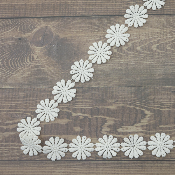 Кружево гипюр, 28 мм, цвет молочный, 100% полиэстер, 3,5 м. Арт G-4988.112