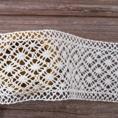 Мерсеризованное хлопковое кружево, 85 мм, цвет белый. Арт 2232/01