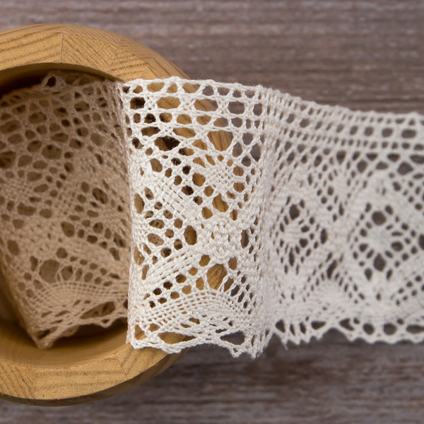 Мерсеризованное хлопковое кружево, 60 мм, шампань. Арт 2145/72