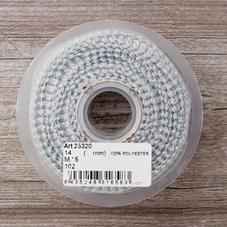 Тесьма SPIRAL ( SAFISA) тип отделочная, арт.25320-14 мм, 15 м, цвет 102, серебряный. Арт 25320-14мм-102