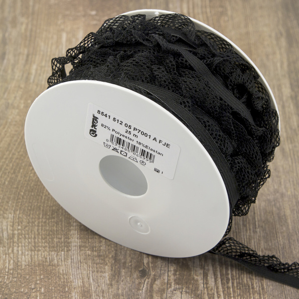 Рюш эластичный PEGA, цвет черный, 17 мм. Арт 854151205P7001          