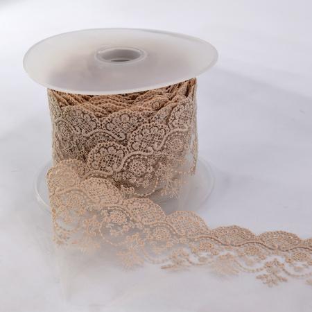 Вышивка на тюле, 85 мм, цвет розовый. Арт I639/F3