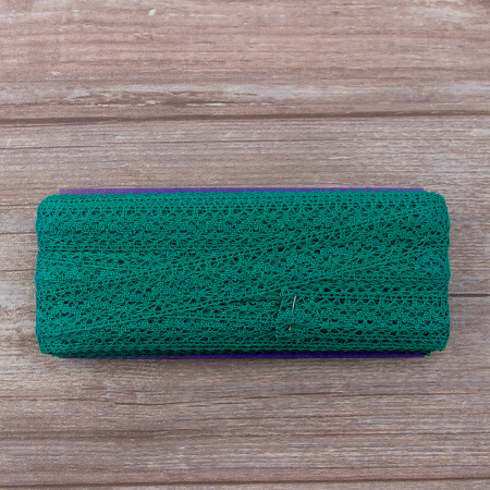 Мерсеризованное хлопковое кружево, 20 мм, цвет изумрудно-зеленый. Арт 3037/12                 