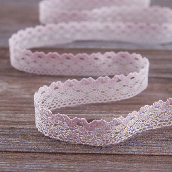 Мерсеризованное хлопковое кружево, 20 мм, цвет светло-розовый. Арт 2019/06