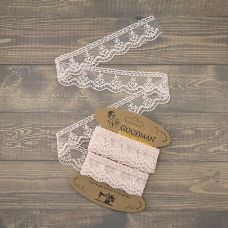 Кружево-вышивка на тюле, 23 мм, цвет розовый, 100% полиэстер, 4,5 м. Арт T-3011.308