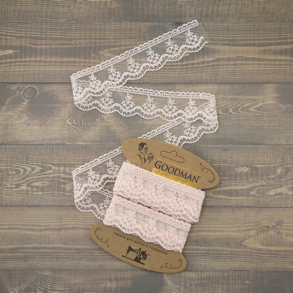 Кружево-вышивка на тюле, 23 мм, цвет розовый, 100% полиэстер, 4,5 м. Арт T-3011.308