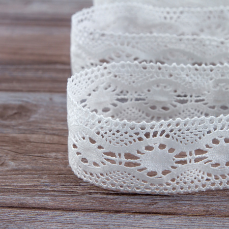 Мерсеризованное хлопковое кружево, 55 мм, цвет белый. Арт 2233/01