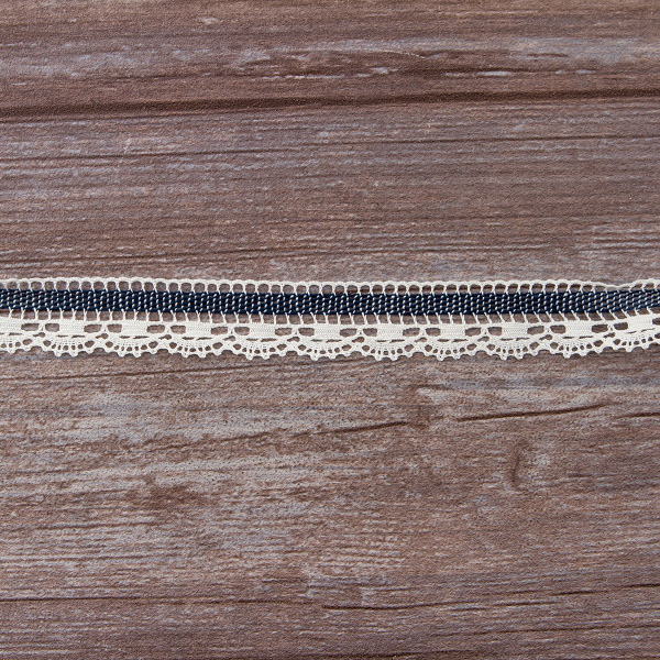 Мерсеризованное хлопковое кружево, 22 мм, цвет сливочный с синим. Арт 1745/F9