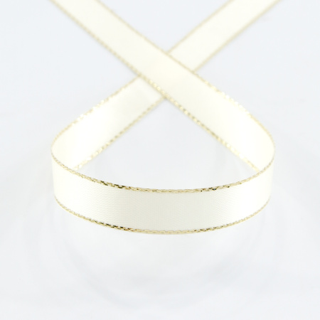 Лента атласная SAFISA с люрексным кантом по краям, 11 мм, 25 м, цвет 56, кремовый. Арт 25190-11мм-56           