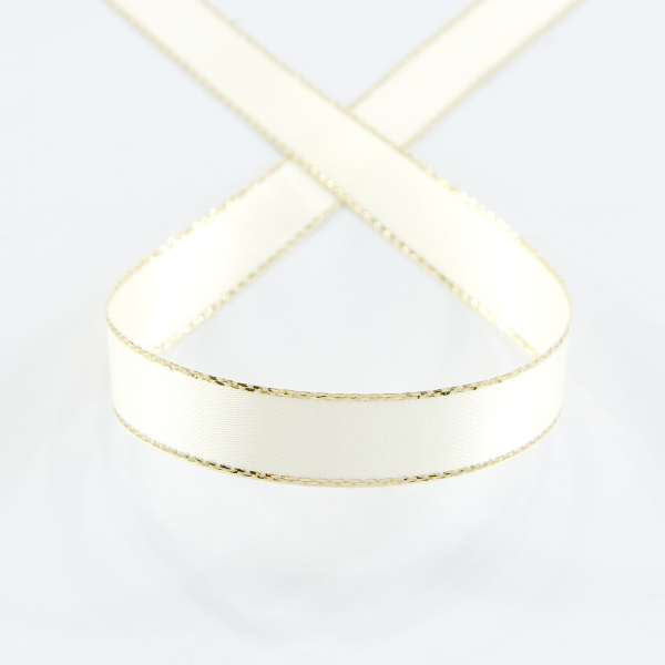 Лента атласная SAFISA с люрексным кантом по краям, 11 мм, 25 м, цвет 56, кремовый. Арт 25190-11мм-56           