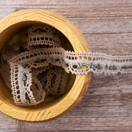 Мерсеризованное хлопковое кружево, 15 мм, серый. Арт 2150/64