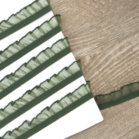 Рюш эластичный PEGA, цвет темно-зеленый с люрексом, 14 мм. Арт 821614414H7864          