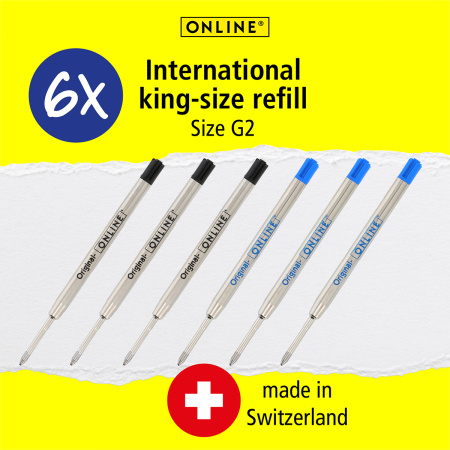 Набор стержней для шариковых ручек "International King Size Refill", 9 см, 3 шт.синие, 3 шт.чёрные. Арт 70037