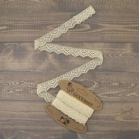 Кружево плетеное, 25 мм, цвет молочный, 100% хлопок, 5 м. Арт K-5003-02