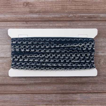 Мерсеризованное хлопковое кружево, 10 мм, цвет синий деним с белым. Арт 3480/G9                 