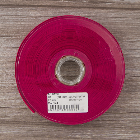 Косая бейка хлопок/полиэстер 20 мм, 25 м, цвет 124, малиновый. Арт 6120-20мм-124           