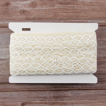 Мерсеризованное хлопковое кружево, 35 мм, цвет сливочный с белым. Арт 3492/30                 