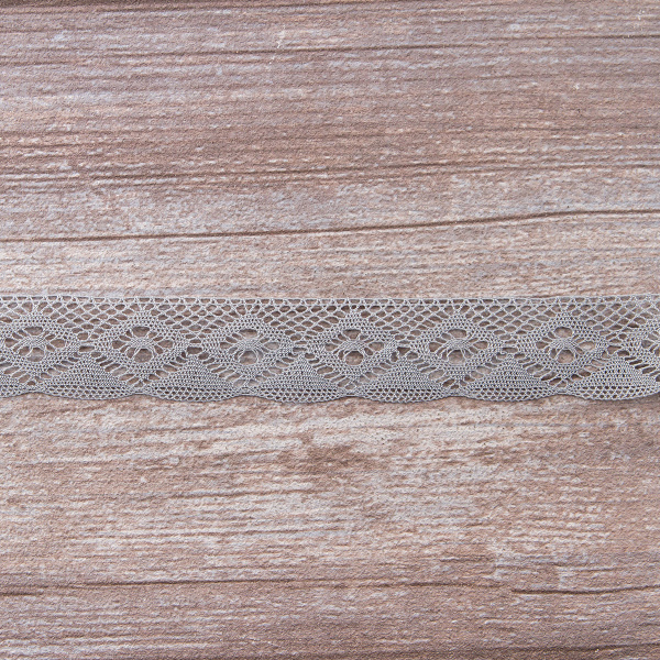 Мерсеризованное хлопковое кружево, 25 мм, цвет серый. Арт 2023/W3