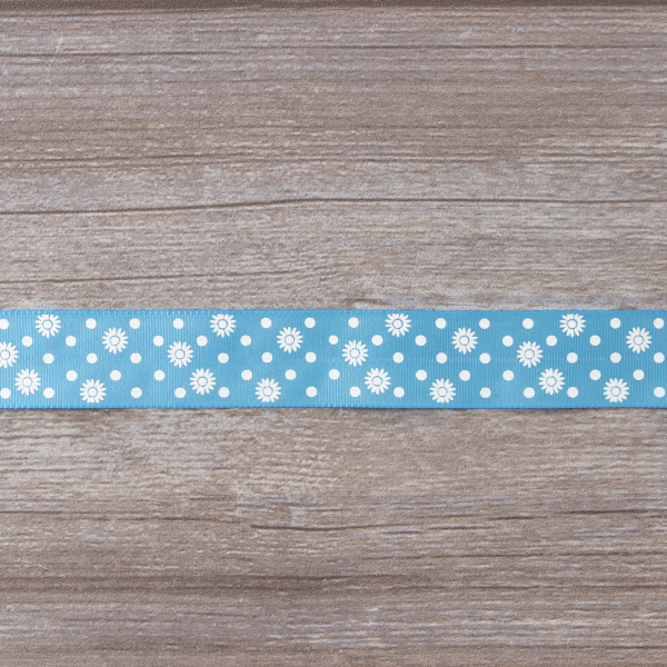 Лента репсовая SAFISA с напечатаным рисунком, 25 мм, 15 м, цвет 16, бирюзовый. Арт 25313-25мм-16