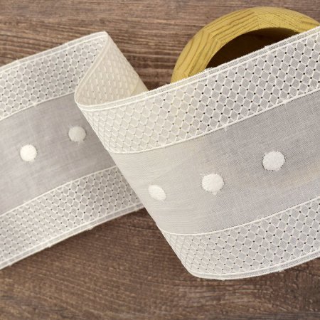 Шитье-вышивка на батисте, прошва, 90 мм, цвет белый. Арт 20914/B