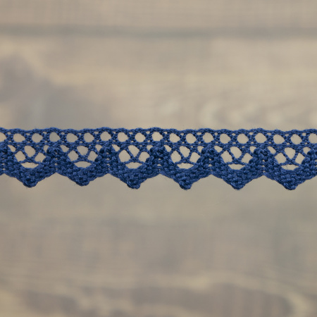Кружево плетеное, 12 мм, цвет синий, 100% хлопок, 5 м. Арт K-5004-242