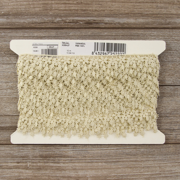 Мерсеризованное хлопковое кружево, 24 мм, цвет бежевый. Арт K059/27