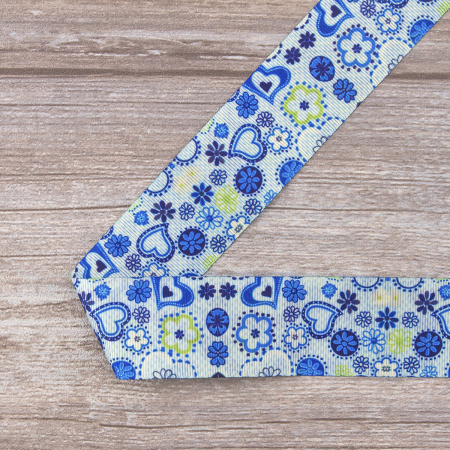 Лента репсовая SAFISA с рисунком, 39 мм, 15 м, цвет 02, голубой. Арт 25311-39мм-02